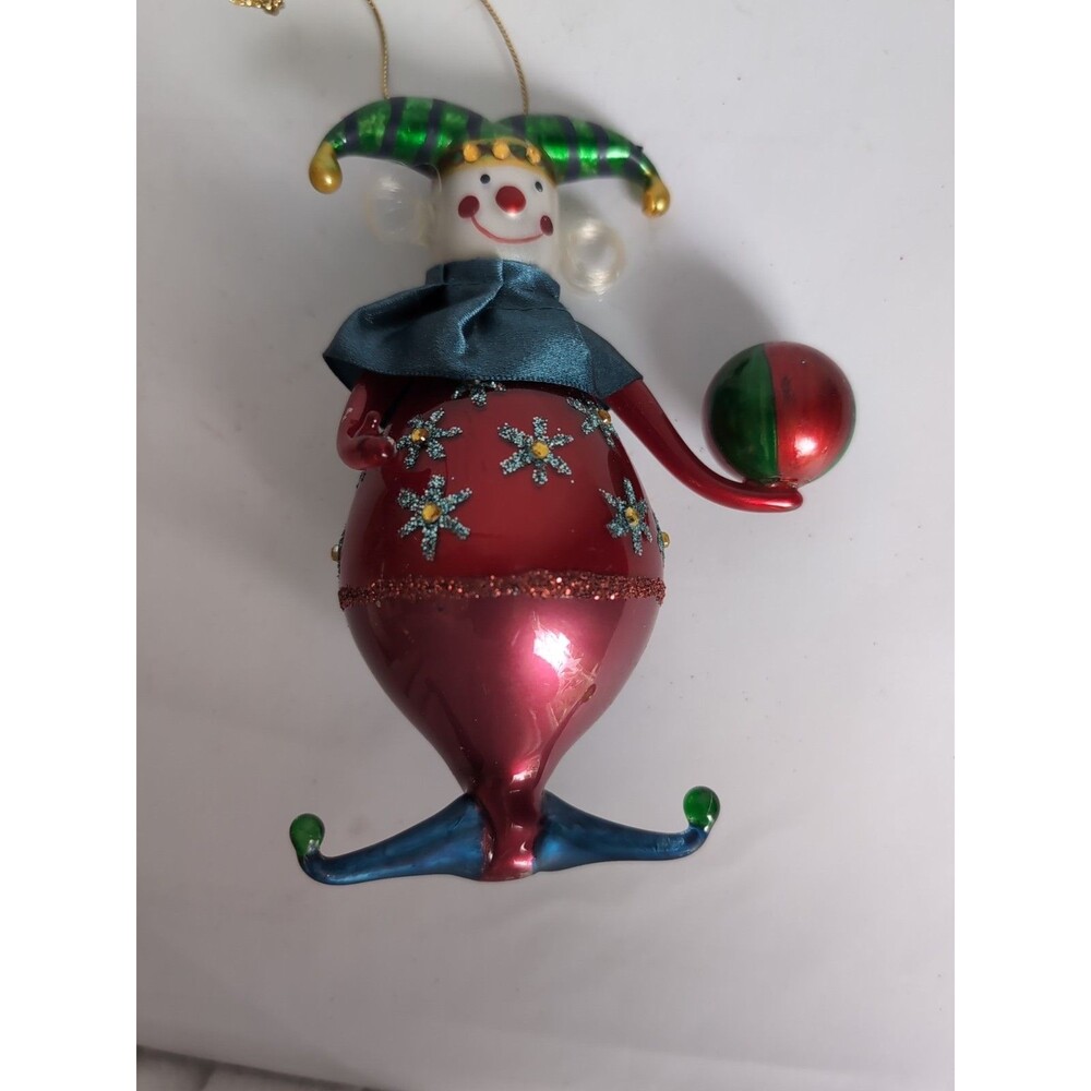 Vtg Jester Clown Blown Glass Christmas Ornament Glitter Ball - Picture 4 of 4